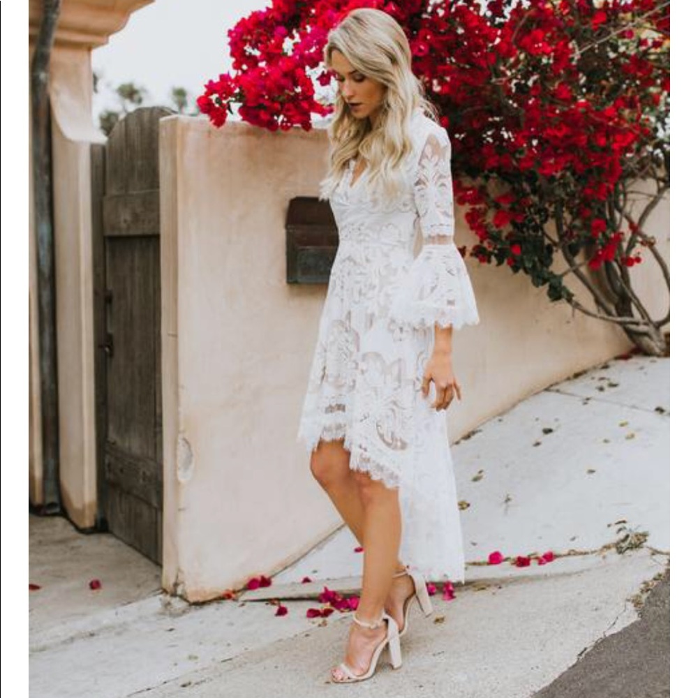 Down the isle high low bell sleeve dress